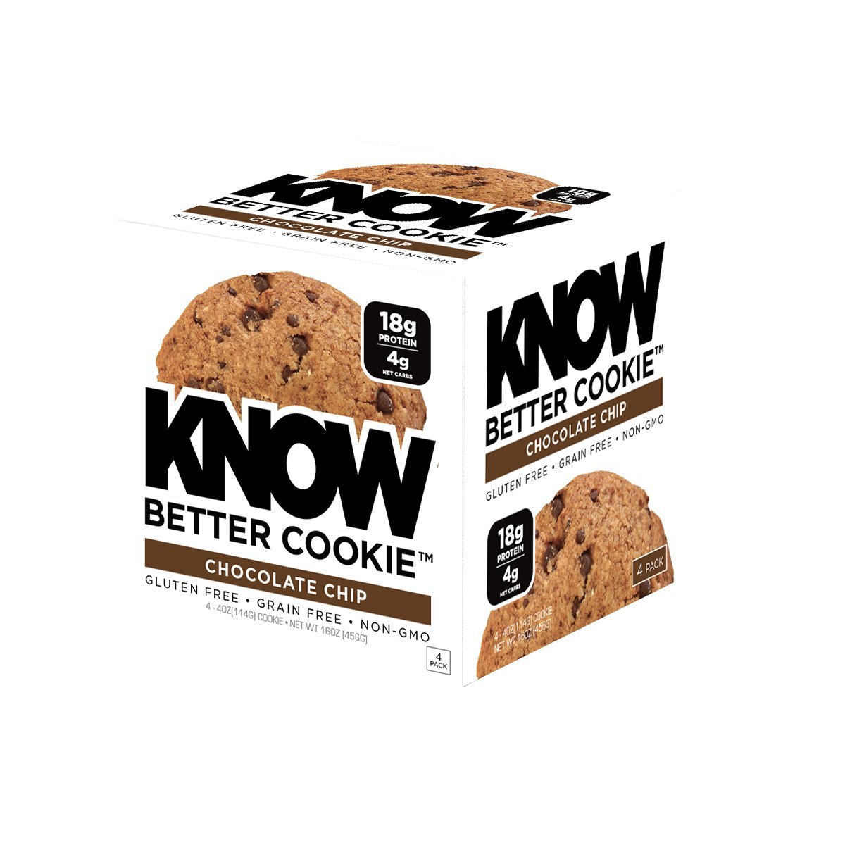 KNOW Foods Gluten Free, Low Carb, Protein Cookies, Chocolate Chip, 4g Net Carbs - 4 Count (Packaging May Vary)
