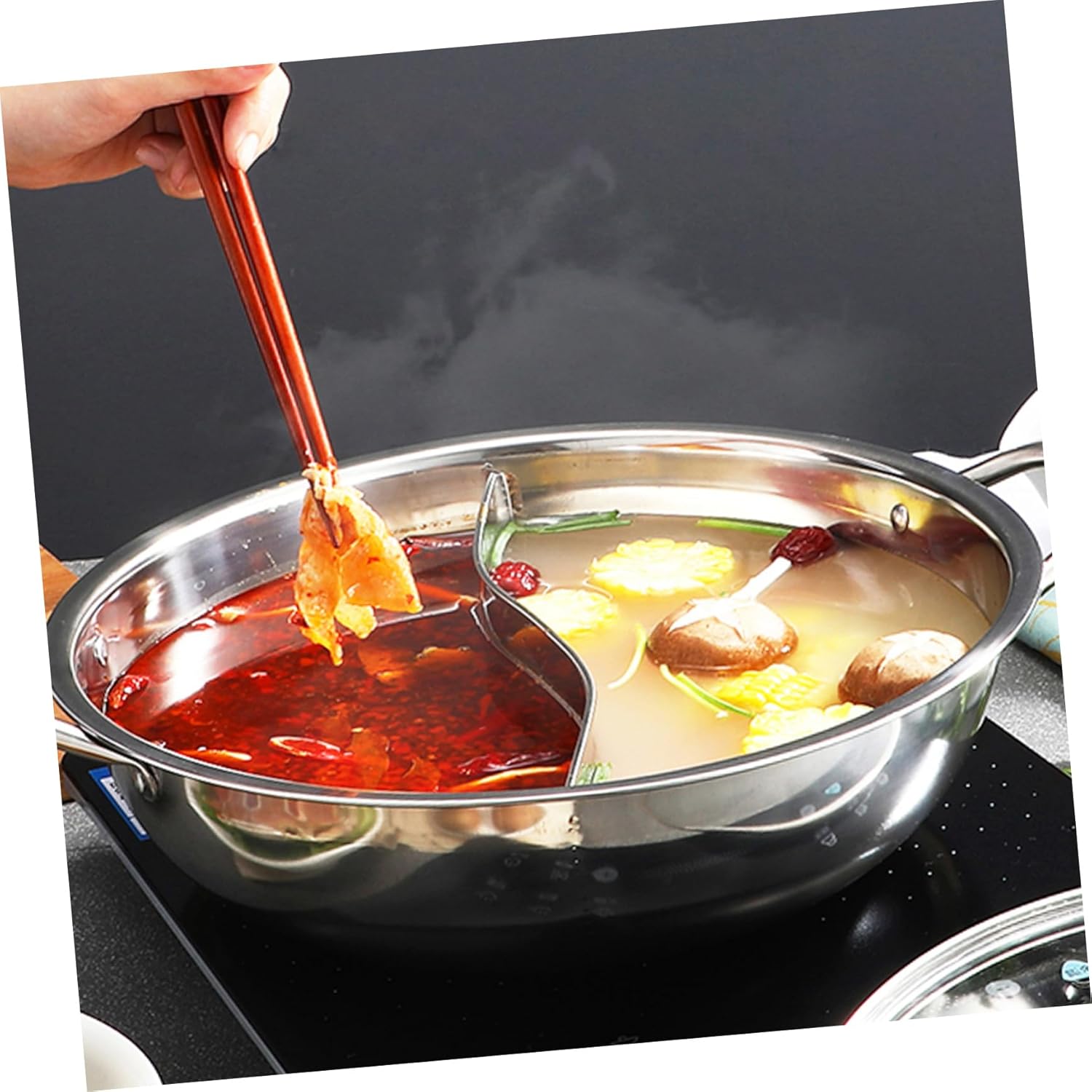 1set Cooking Pot Hot Pot Divider Stainless Steel Reusable Smooth Interior Strong Handle