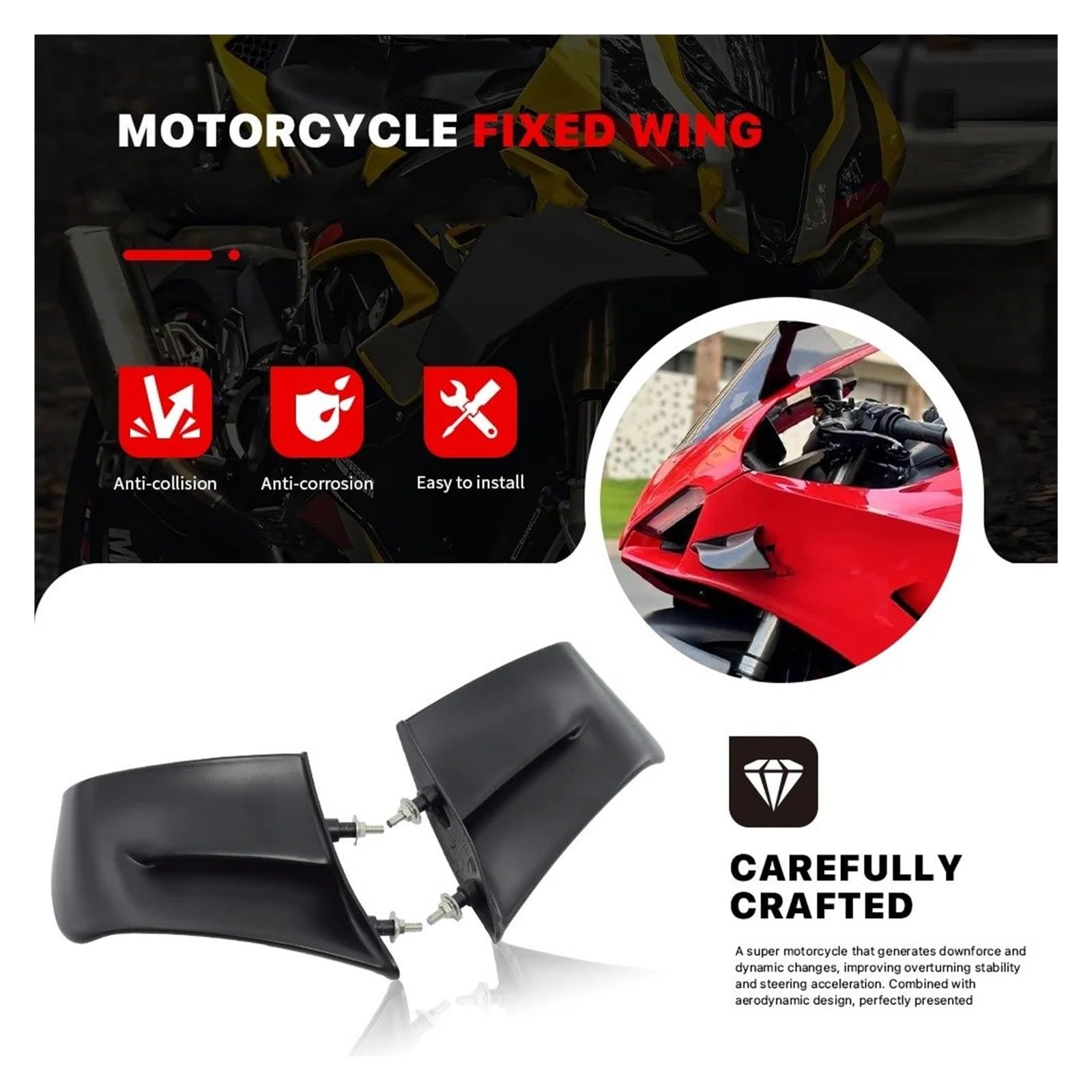 Aerodynamische Winglets Motorrad Winglet Aerodynamische Flügel Kit Spoiler Feste Querruder Für Ducati Für Panigale V4 V4S V4R 2022 2023 2024 Motorradspoiler(Rot)