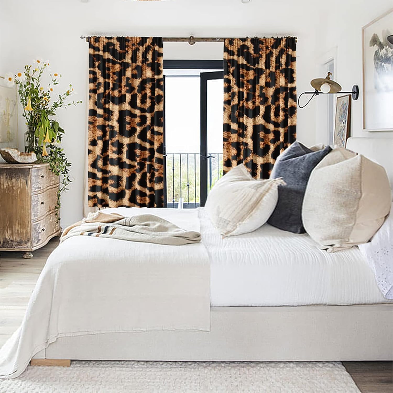 IFFVGX14 Cheetah Print Curtains 42WX63H Rod Pocket Leopard Blakout Curtains for Bedroom Living Room Wild Animals Print Drapes 2 Panels