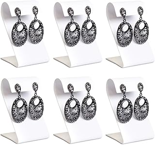 Mooca 6 Pcs Set Earring Stand Showcase Displays Earring Jewelry Display Stands White Earring Stand Display, 3 1/4" H, White Leatherette