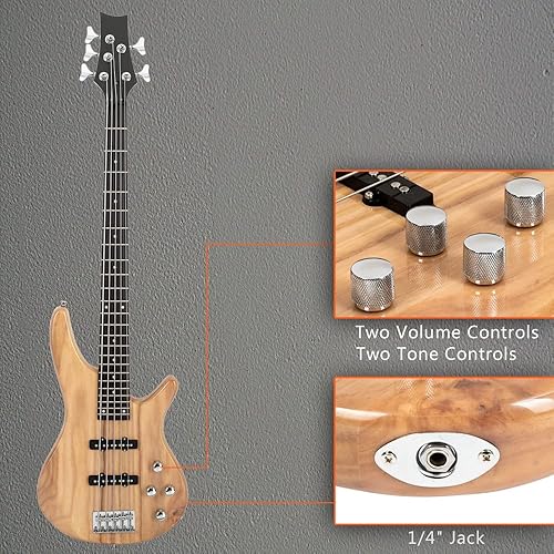 Miniatura 10 de Ktaxon Bajo eléctrico de 5 cuerdas con amplificador de 20 W, pastilla tipo JB, cuello de arce secado al aire natural, diapasón de palisandro, cuerpo