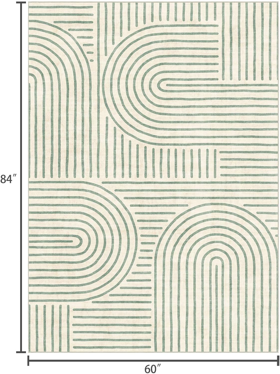 Washable Area Rug 5x7 - Boho Living Room Rug Soft Indoor Carpet Ultra-Thin Sage Green Modern Abstract Rainbow Rugs for Bedroom Dining Room Nursery Classroom Home Decor 5' x 7' (Rectangular) Sage Green