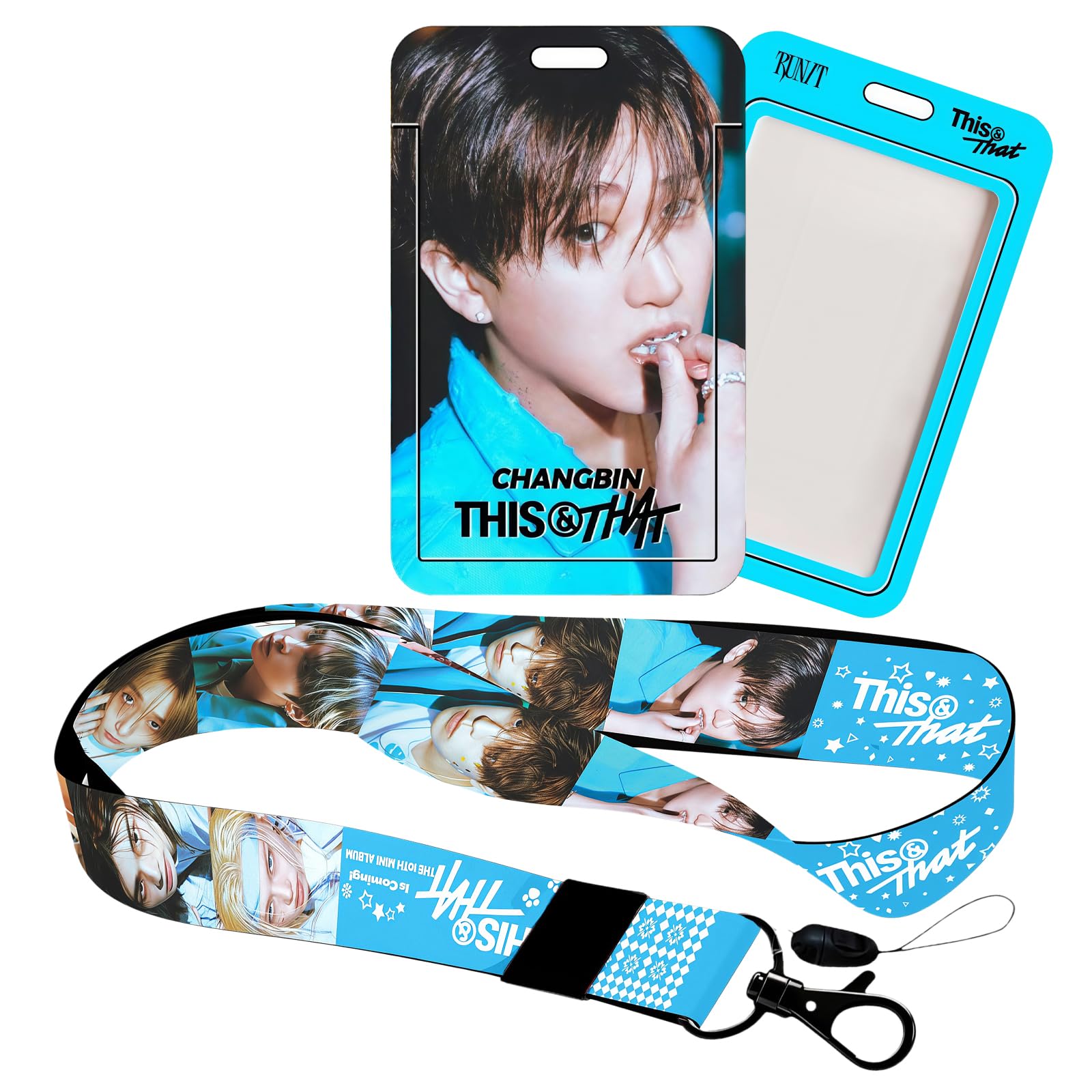 Stray Kids Run IT Photocard Holder Case and Lanyard Set, 1 Pcs Lanyard & 1 Pcs ID Photo Holder Stray Kids Plastic Badge Holder with Strap SKZ Merch Gift (CHANGBIN3)