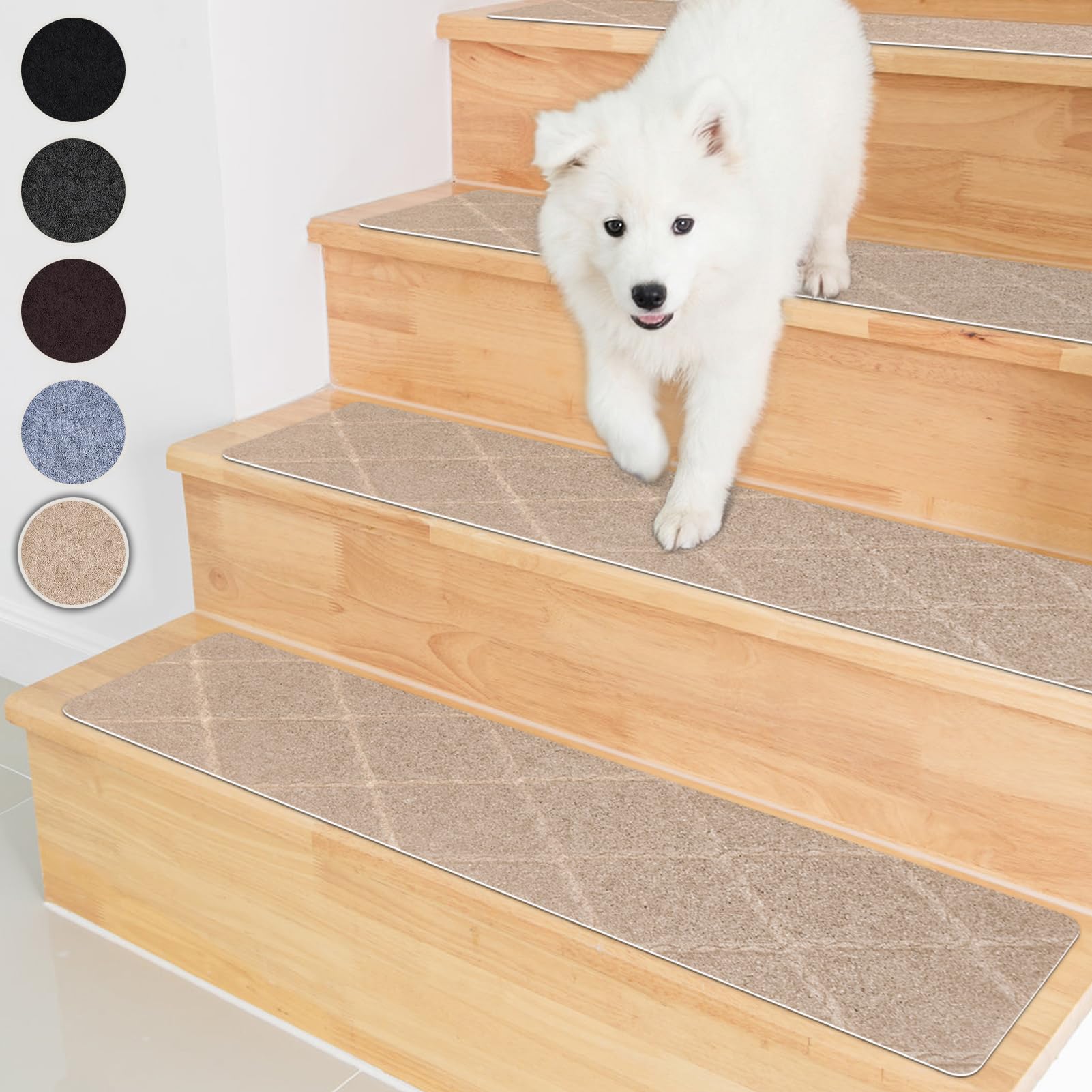 Homwiz Treppenstufen Matten, Stufenmatten Selbstklebend Innen 15 Stück, Treppenstufen Antirutsch Zuschneidbar Wiederverwendbar für Schützen Sie Haustiere, Senioren Kinder (Beige, 65cm x 20cm)