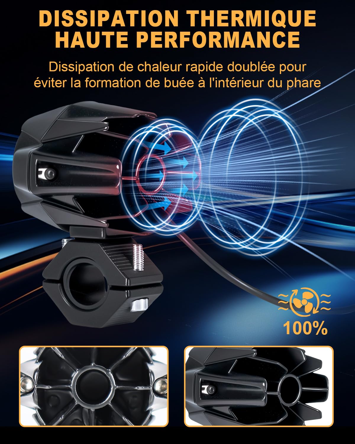 Dinfu 60 W Phare supplémentaire LED 9 V - 60 V moto Phare antibrouillard