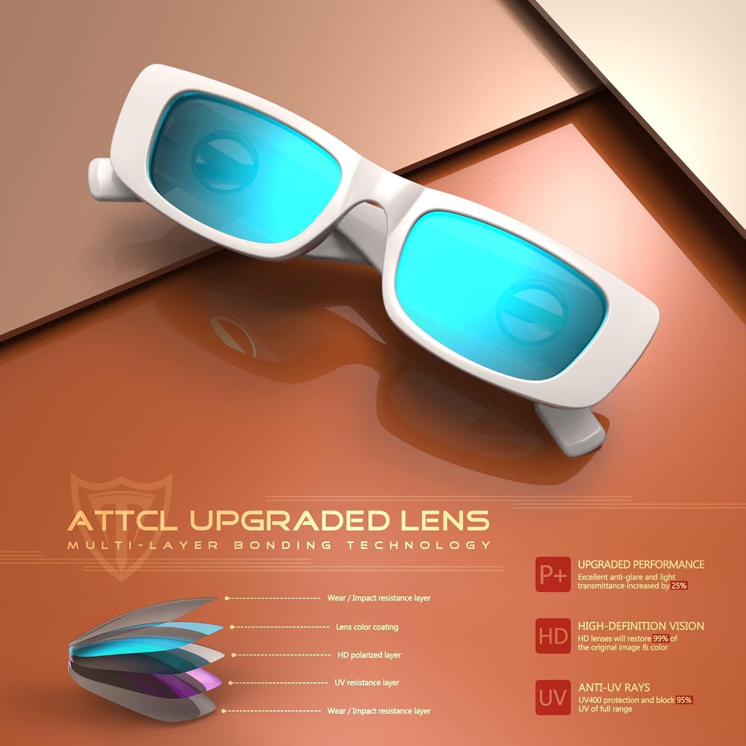 ATTCL Women's Polarized Sunglasses For Women Rectangle Frame Trendy Chunky Sun Glasses with UV Protection