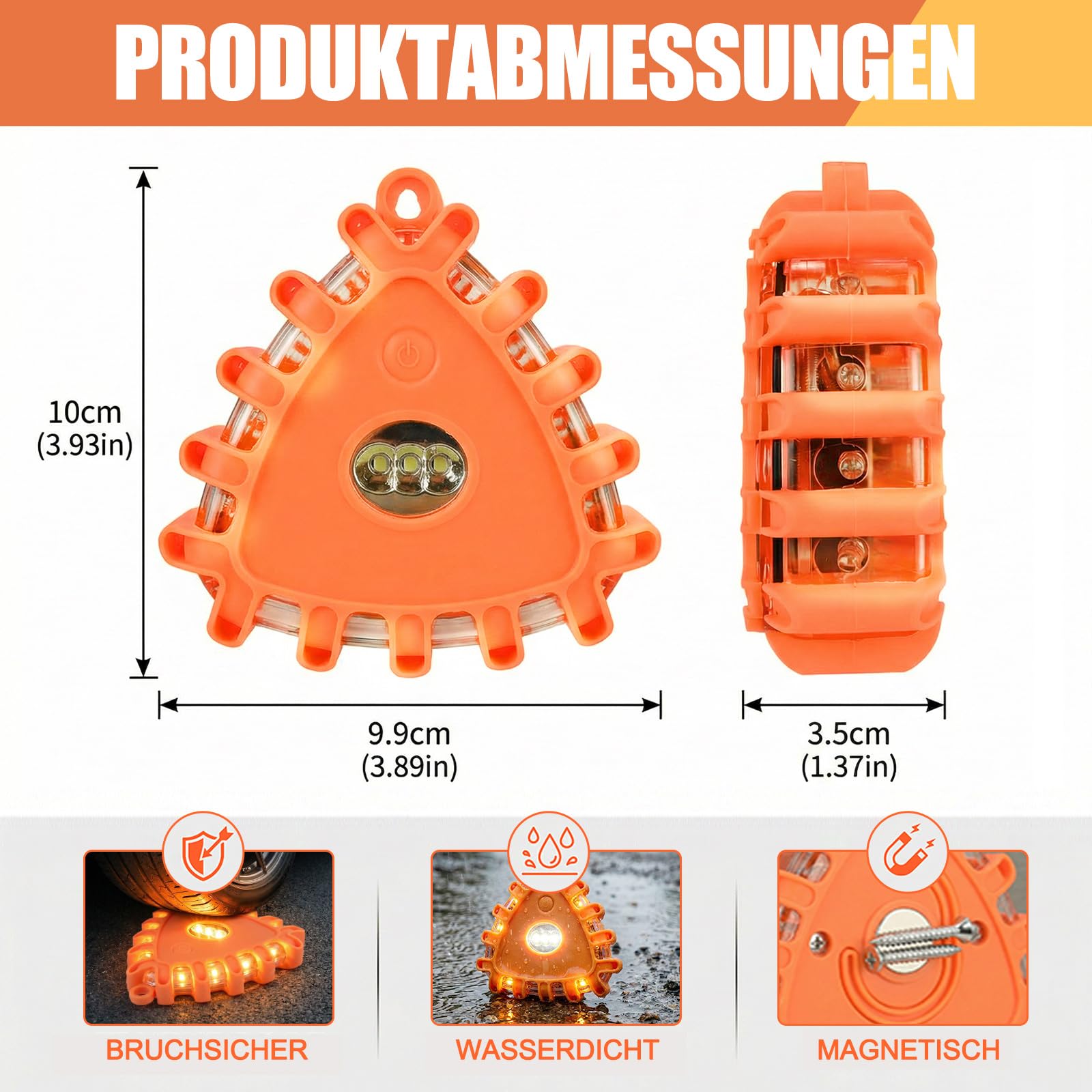 CECOMBINE 3 Stück Warnleuchte, LED Warnleuchte Panne Magnetisch mit Haken, Oxford-Tasche & Schraubendreher, 9 Flash-Modi, Batteriebetrieben, IP65 Wasserdicht für Boote, LKW, Camping Wandern