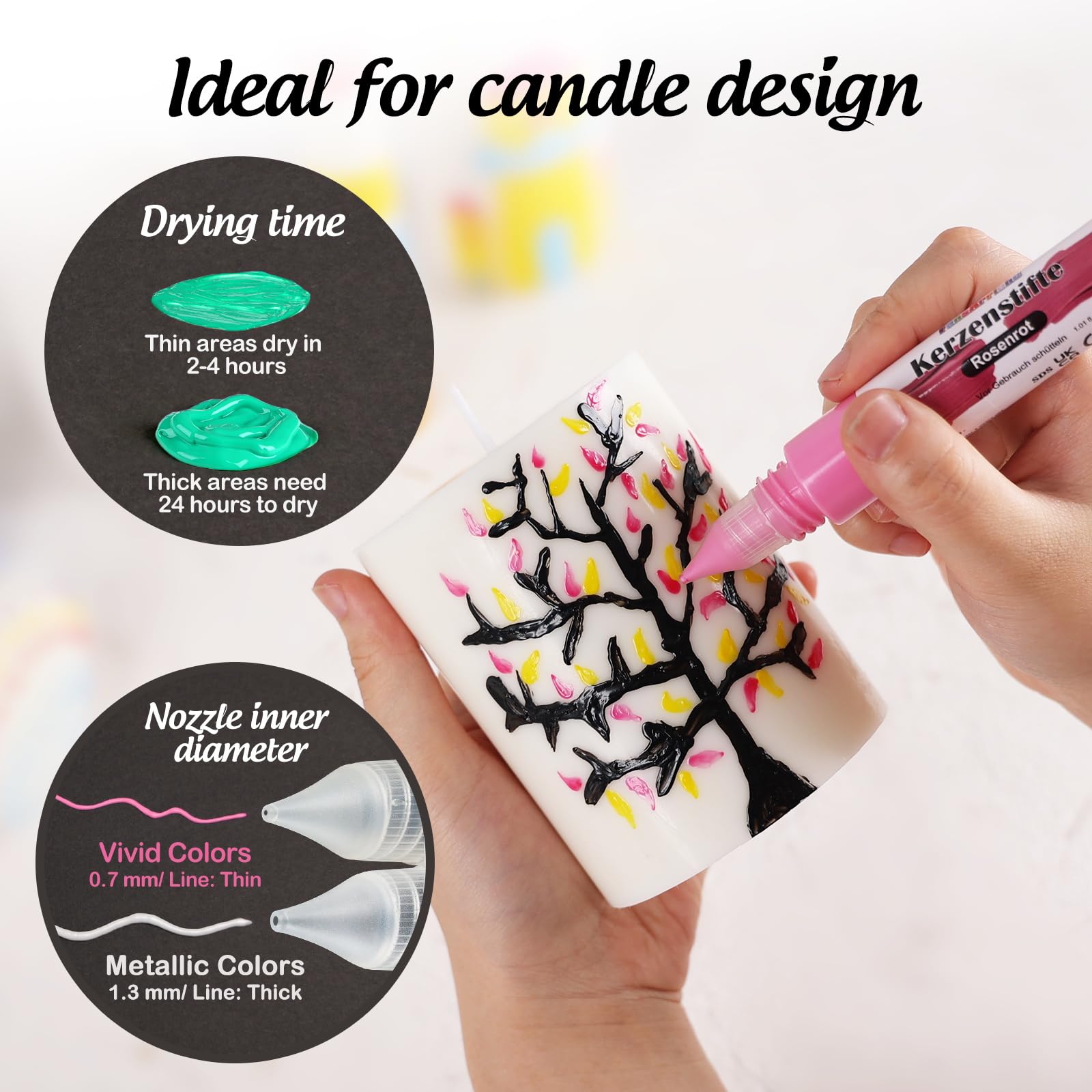 Neuytiky Set di 24 Penne per Candele,10 ml Matite per Candele