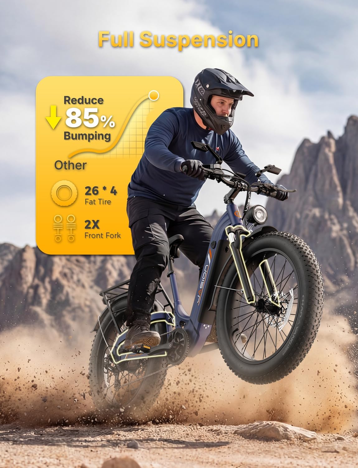Jasion Thunder/PRO/ST Electric Bike,2000W/1800W Peak Ebikes for Adults,26''Fat Tire Best Ebike for Men,90/80 Miles with 1040Wh/864Wh Battery,35/30+MPH Max Speed Bicycles,500/400LB Capacity