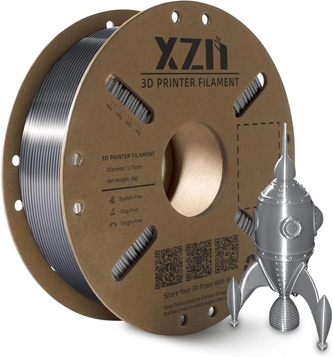 Silver Silk PLA Filament 1.75mm, Metal-Like Finish 3D Printer Filament 1kg Spool (2.2lbs), ±0.02mm Precision, Tangle-Free & Durable, No Clog/Bubble,...