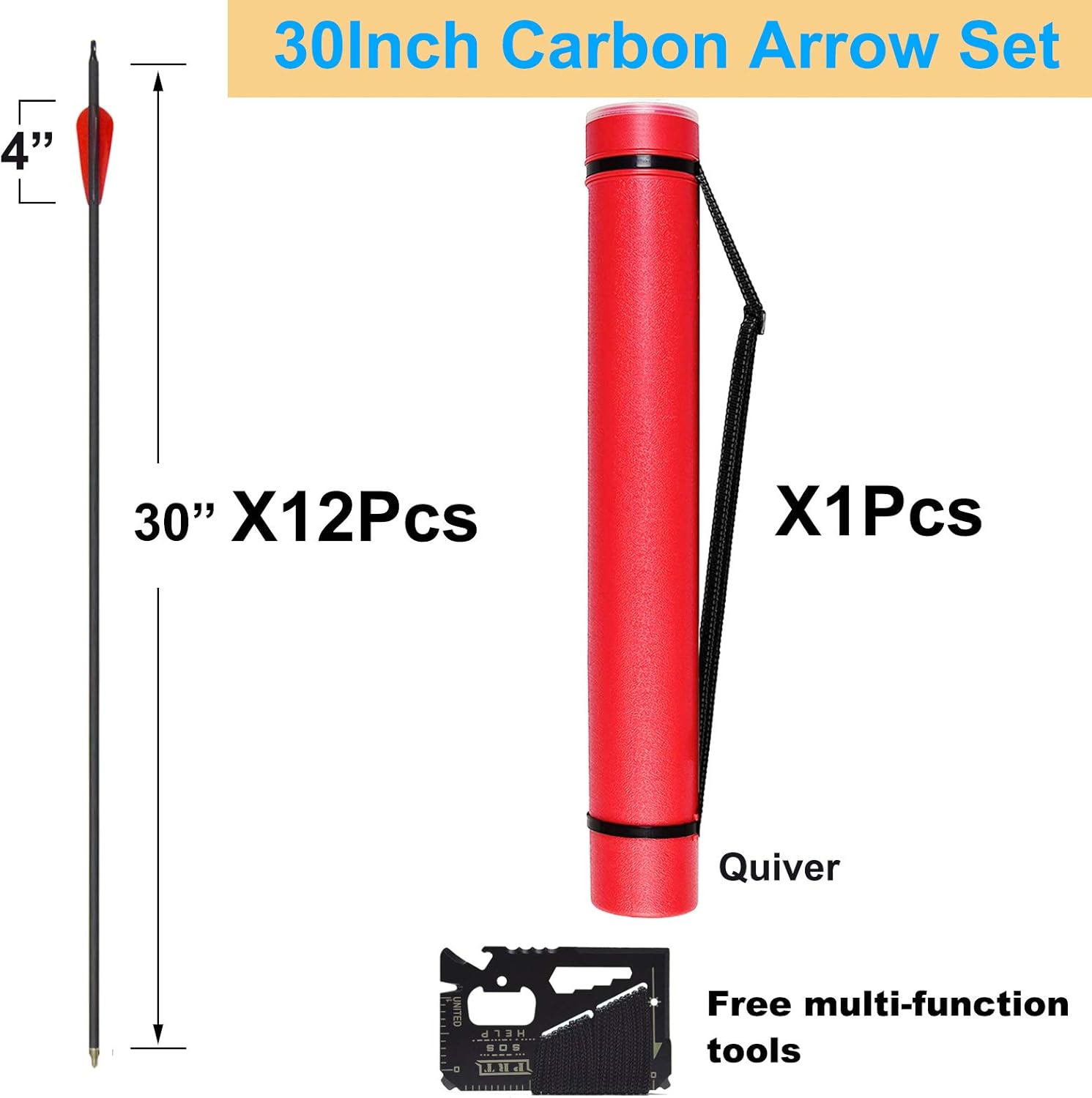 VNAKER Archery 30Inch Carbon Arrow Set with Arrow Quiver for Compound & Recurve Bow, 12 Pcs Arrow and 1Pcs Quiver (Blue) : Sports & Outdoors