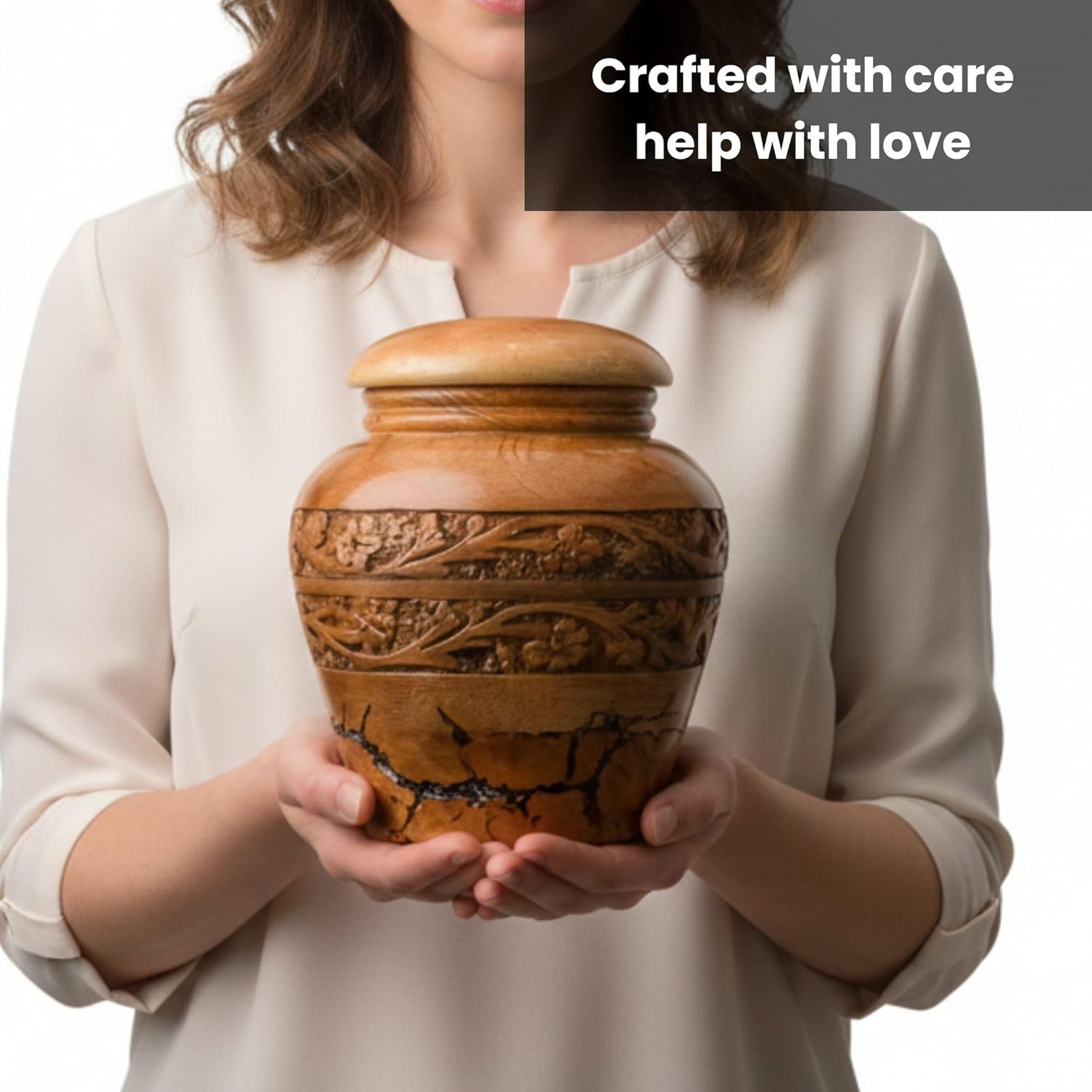 Wooden Urn for Ashes with Turquoise Inlay – Handcrafted Adult Cremation Urn for Male/Female Ashes – Elegant Memorial Keepsake Box (Small - 20 lbs)