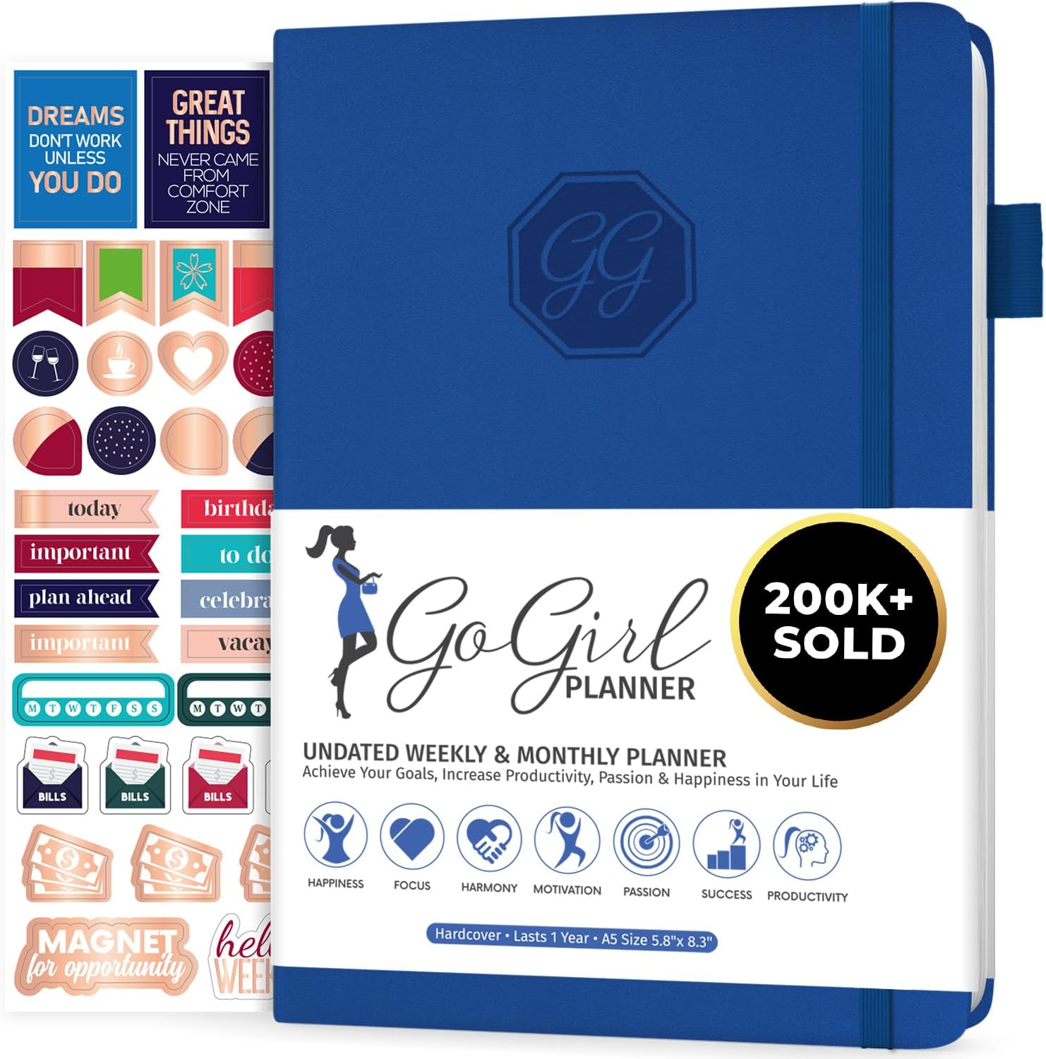 GoGirl Planner and Organizer for Women – Compact Weekly Planner, Goals Journal & Agenda to Improve Time Management & Productivity (Royal Blue)