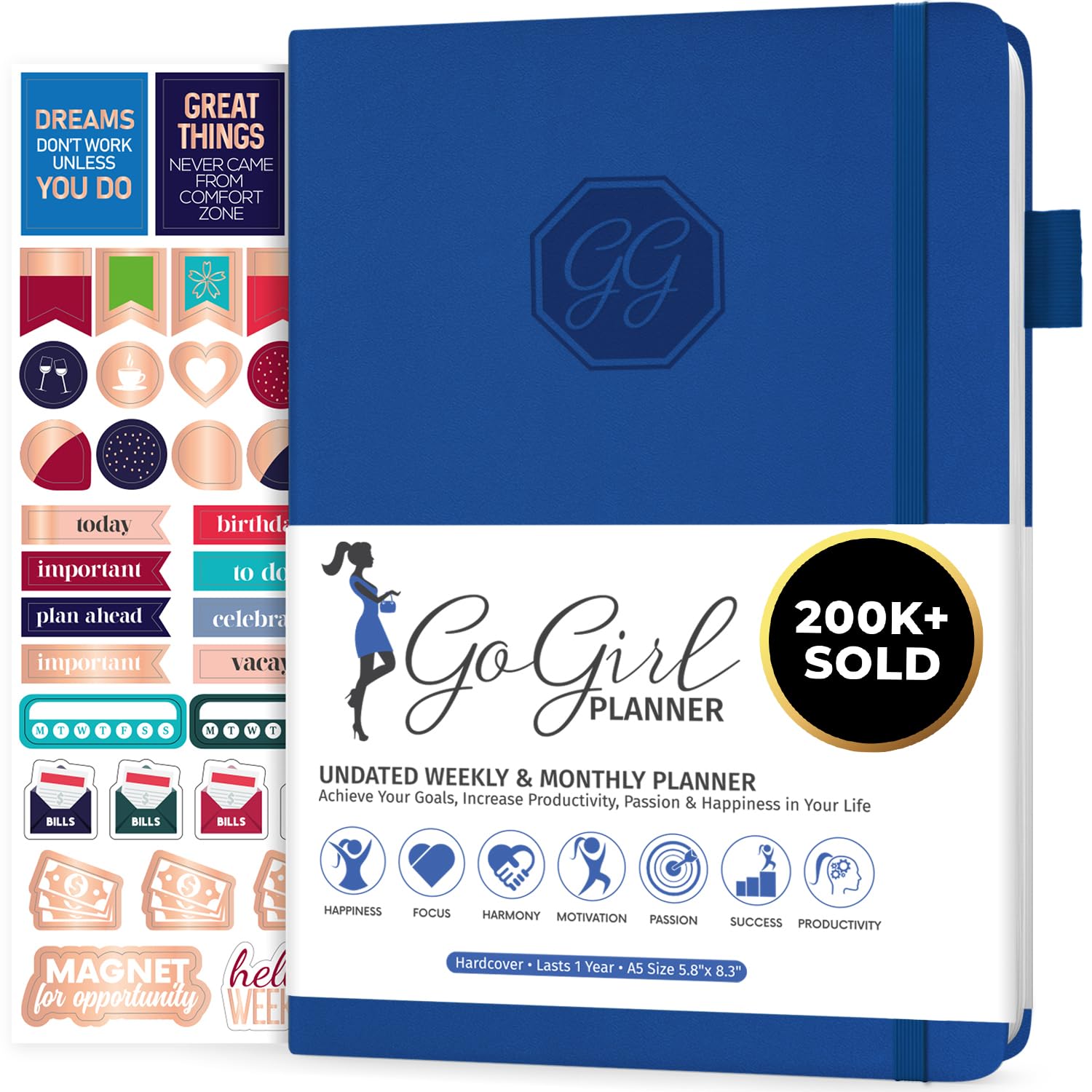 GoGirl Planner and Organizer for Women – Compact Weekly Planner, Goals Journal & Agenda to Improve Time Management & Productivity (Royal Blue)