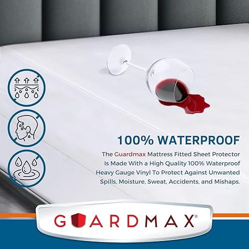 Miniatura 2 de Guardmax Protector de colchón de vinilo de gran calibre tamaño Queen, funda de colchón impermeable y a prueba de polvo con bolsillos elásticos,