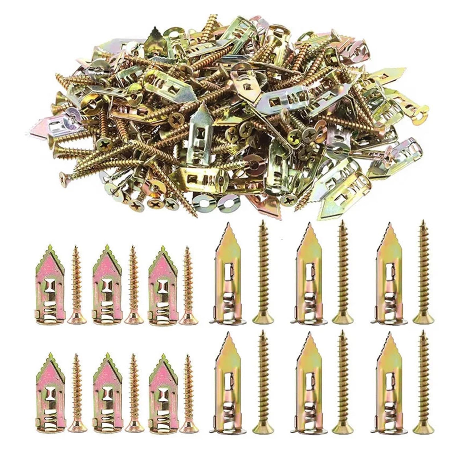 Selbstbohrende Dehnschrauben aus Edelstahl, Trockenbau-Gipskarton-Anker-Kit, Hohlraumdübel, Dübelbefestigungs-Werkzeug-Set, Heimwerken(12x40mm-500PCS)