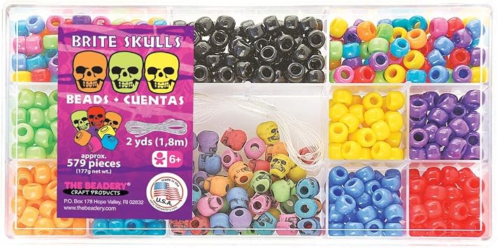 Beadery Plastic Bead Box Kit 6.25 oz Brite Skulls