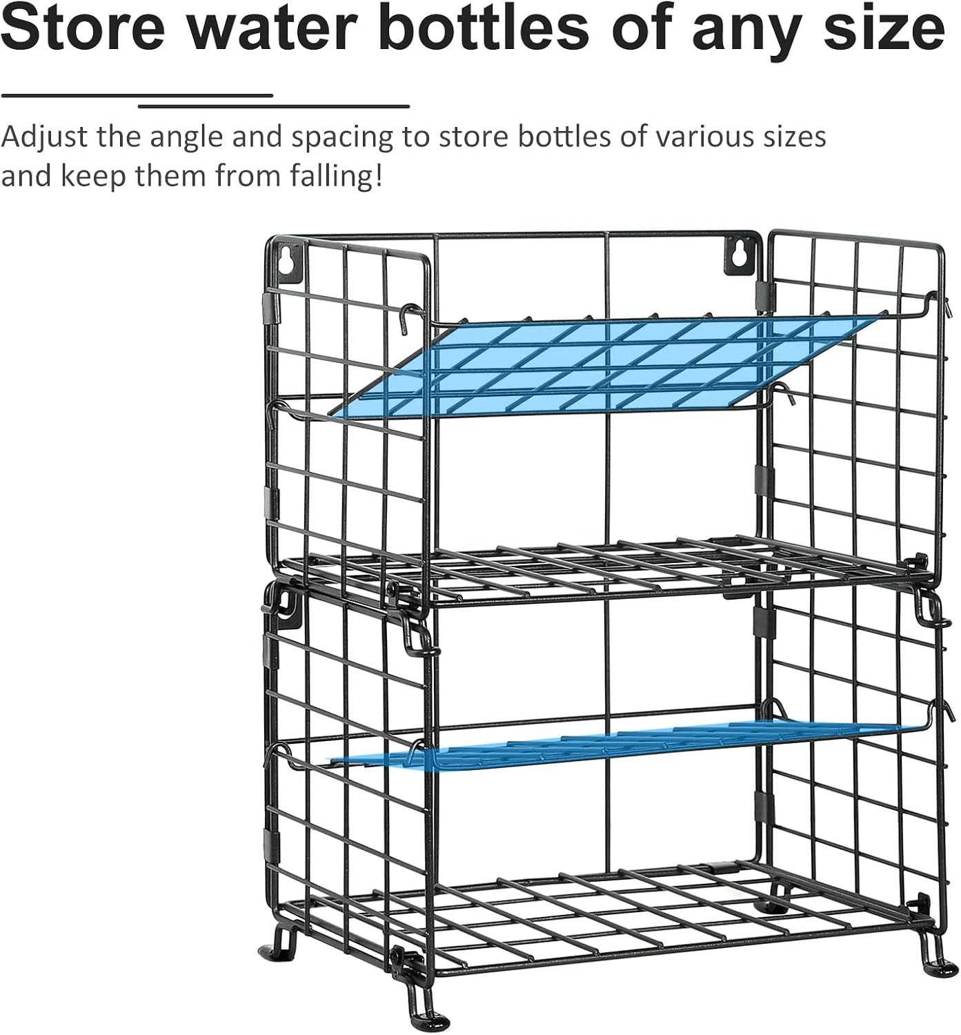 JKsmart Adjustable Water Bottle Organizer,4-Tier Wall-Mounted Water Bottle Holder, Stackable Water Bottle Storage Rack for Kitchen Pantry, Cabinet