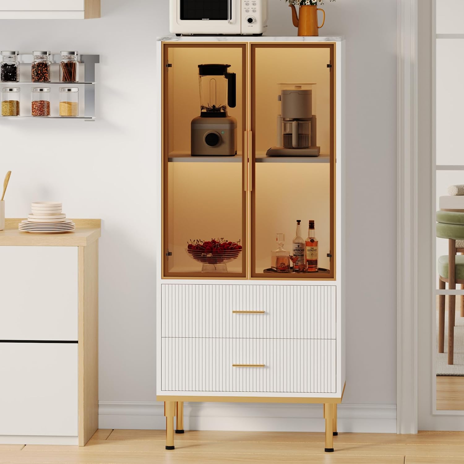 GarveeHome 71" Kitchen Storage Cabinet,Tall Pantry Cabinet with Doors and Shelves, Freestanding Adjustable Cabinet for Dining Room, Living Room, Home Organization, White