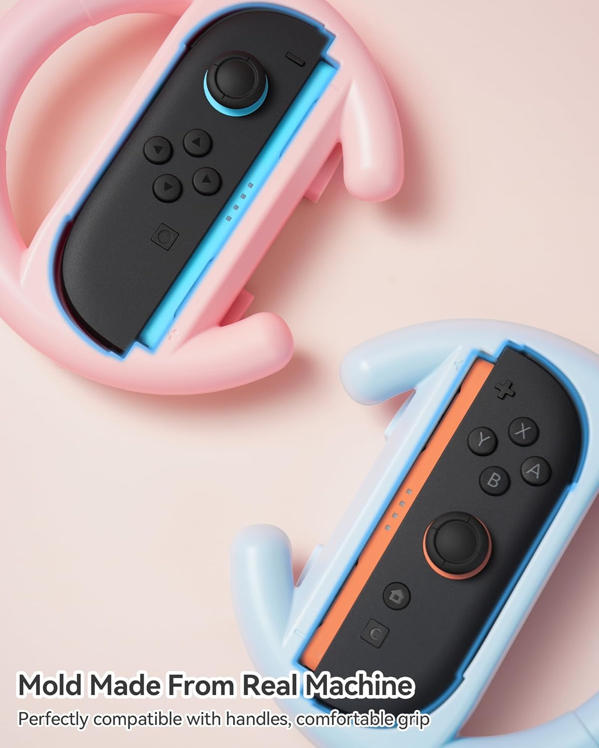 GeekShare Switch Steering Wheel Compatible with Switch 2025, NS2 Racing Steering Wheel, Racing Games Accessories for NS2 Joycon, 2 Packs, Blue & Pink - Image 2