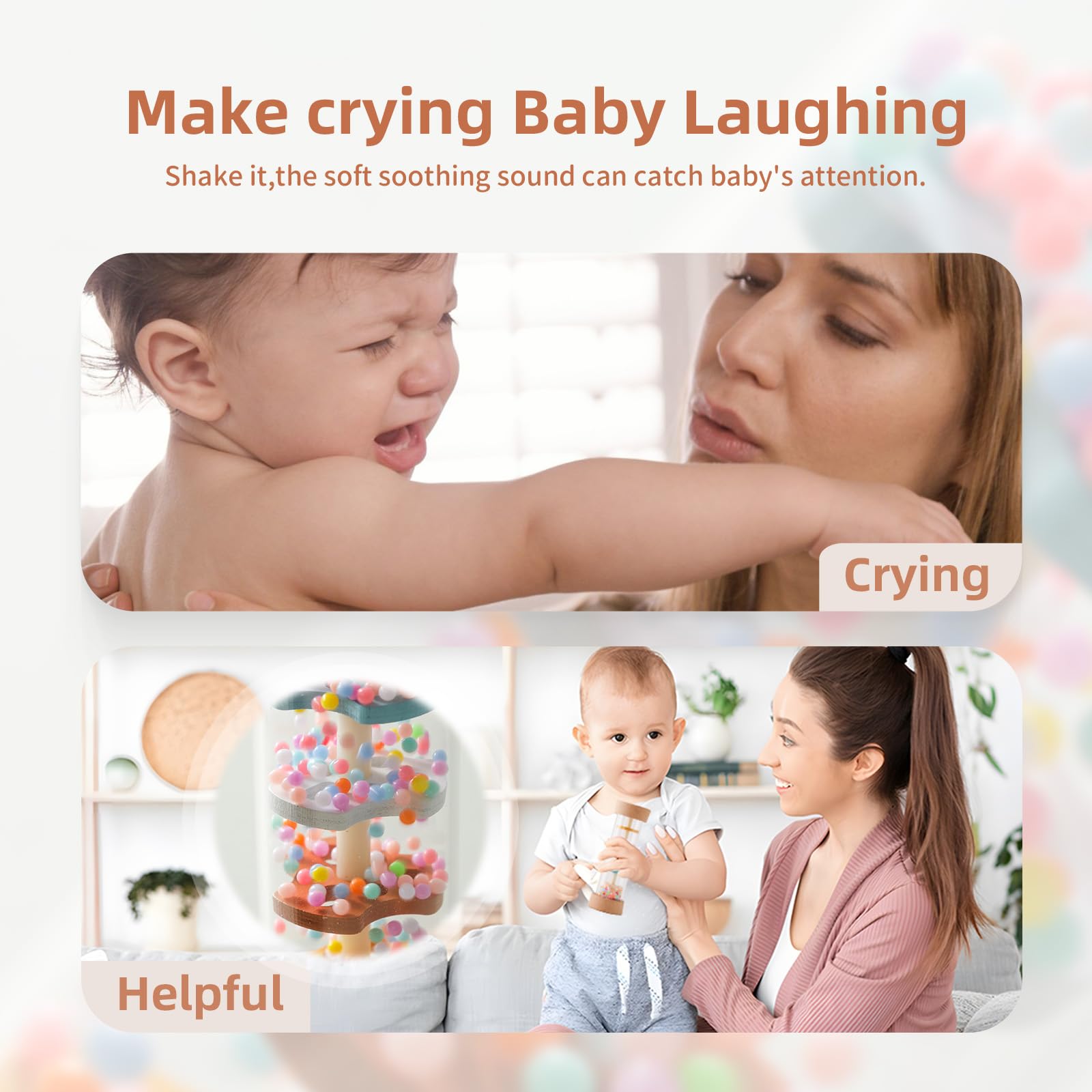 WOODEN TEETHER Rassel Baby Rainmaker Musical Toy Rain Stick Musical Toy Montessori Toys for Babies,Baby Rattle Sensory Hand Grip Developmental Toy, Musical Instruments Toys - Image 2