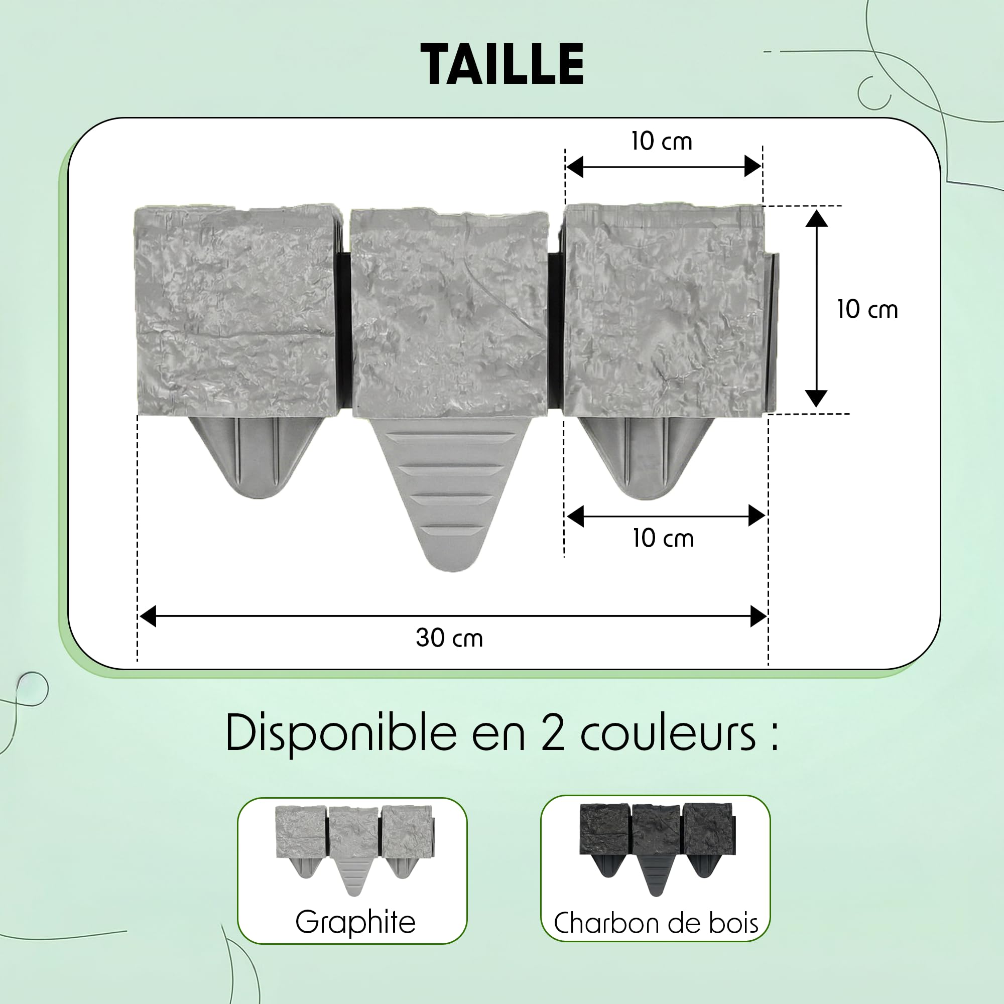 GARDENIX Bordure de pelouse, 2,4 m, Aspect Granit, Anthracite, 10 x 10 x 10 cm, Bordure de Parterre en Plastique, clôture de Jardin, Bordure de Parterre de Fleurs