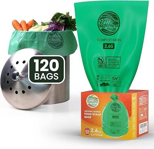 Miniatura 7 de Bolsas de abono de 1.3 galones, 100 unidades, pequeñas bolsas de basura compostables para encimera de cocina, contenedor de compost de 0.75, 1.2,