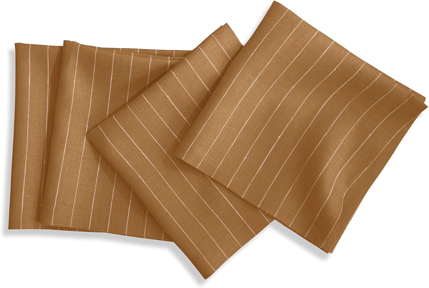 Solino Home Linen Napkins Set of 4-100% Pure Linen Pinstripe Camel and White Cloth Dinner Napkins 20 x 20 Inch for Mothers Day - Handcrafted and Machine Washable
