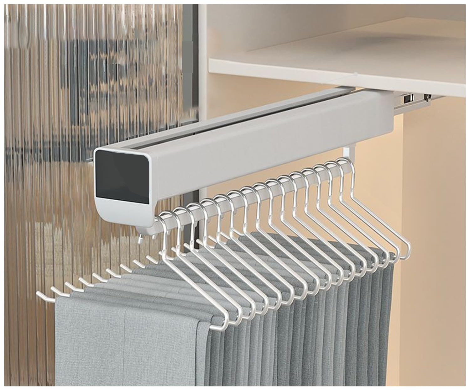 OLSKFUH Pull-Out Trouser Rack Removable Pull-Out Rack Wardrobe Storage Expandable Space Saving Drawer-Style Hanger Rod Rolling Trolley,Adjustable Pullout Clothes Hanger Barspace,A-32.5cm