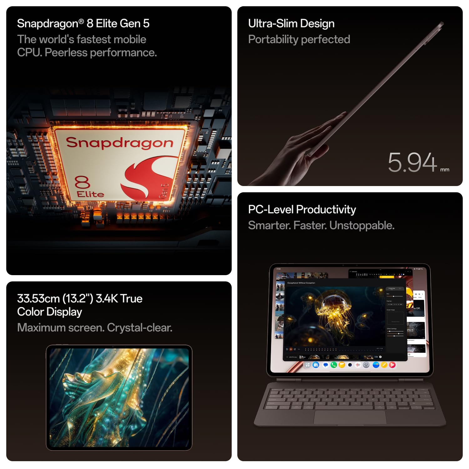OnePlus, Pad 4, 13.2 inch (33.53 CM), LCD, 8GB RAM, 256GB ROM, WiFi, 8 Speakers, Snapdragon 8 Elite Gen 5, Dune Glow, AI Enabled — Amazon image 3