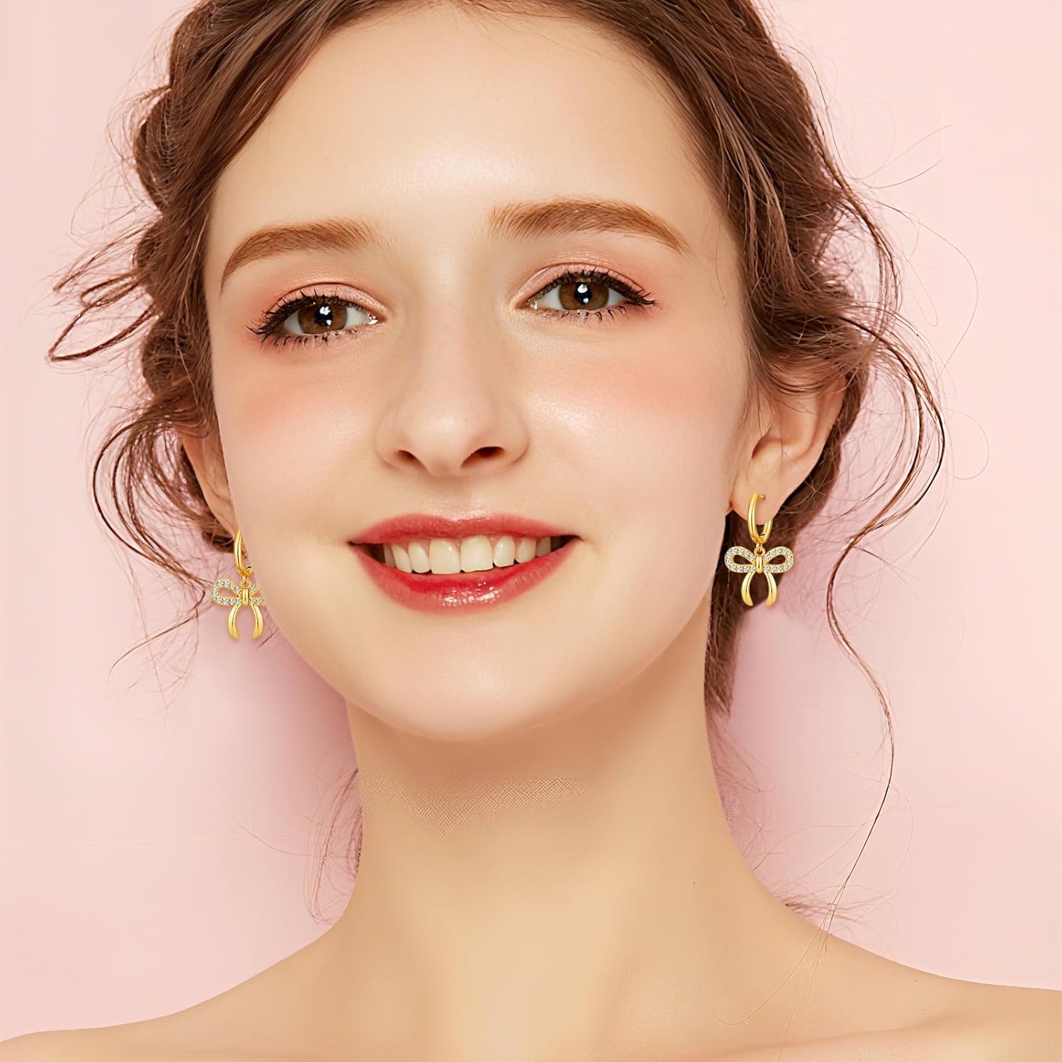 Dainty Bow Hoop Earrings for Women Gold Plated 1/2” Small Huggie Hoops Cute Jewelry Gift for Her - Image 2