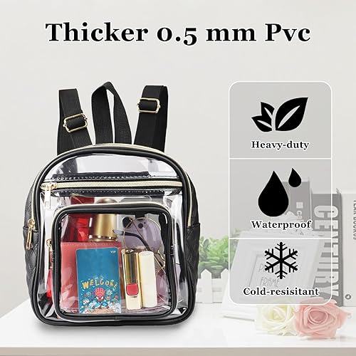 Miniatura 4 de Mochila transparente aprobada para estadios, resistente mini mochila transparente con bolsillo frontal para conciertos, eventos deportivos, trabajo