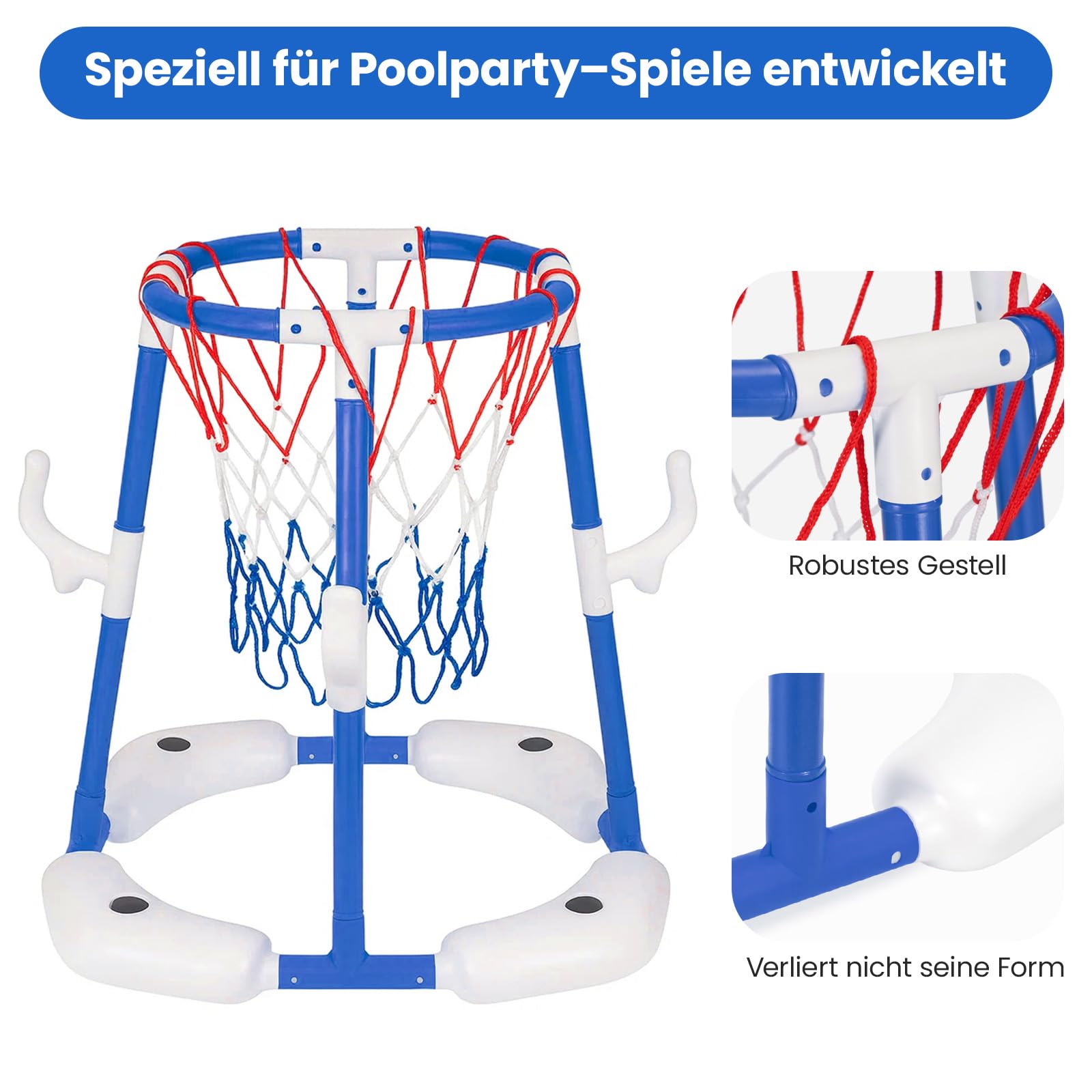 Schwimmender Pool-Basketballkorb, geeignet für Kinder und Erwachsene, inklusive 4 Poolbällen und Einer Luftpumpe, aufblasbares Basketball-Spiel für den Pool Pool-Spielzeug-Basketballkorb