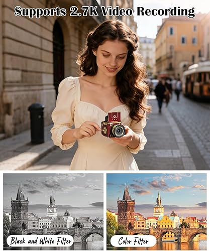Miniatura 5 de Cámara digital vintage, 64MP 2.7K Retro Point and Shoot Cámara con enfoque automático, pantalla IPS de 2 pulgadas a nivel de cintura y tarjeta TF