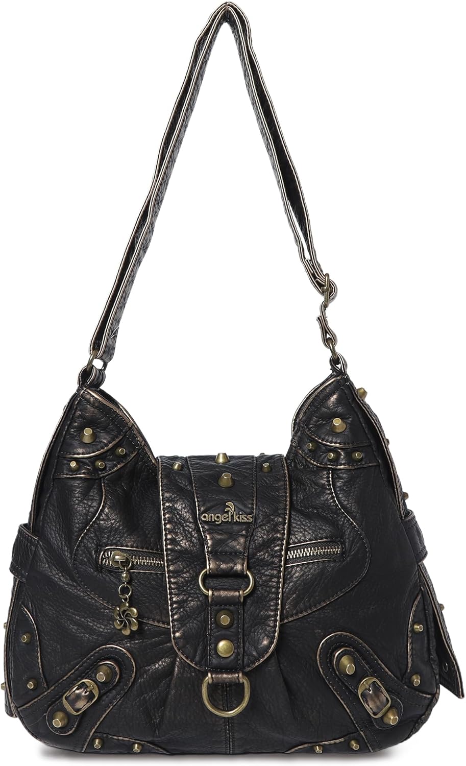 Angel Kiss Hobo Bag for Women Studded Vegan Leather Shoulder Purses and Handbags Retro Roomy Daily Crossbody Bags Medium Size