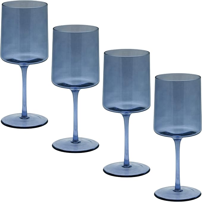 Karma Mid Century Wine Glass Blue Set Of Four