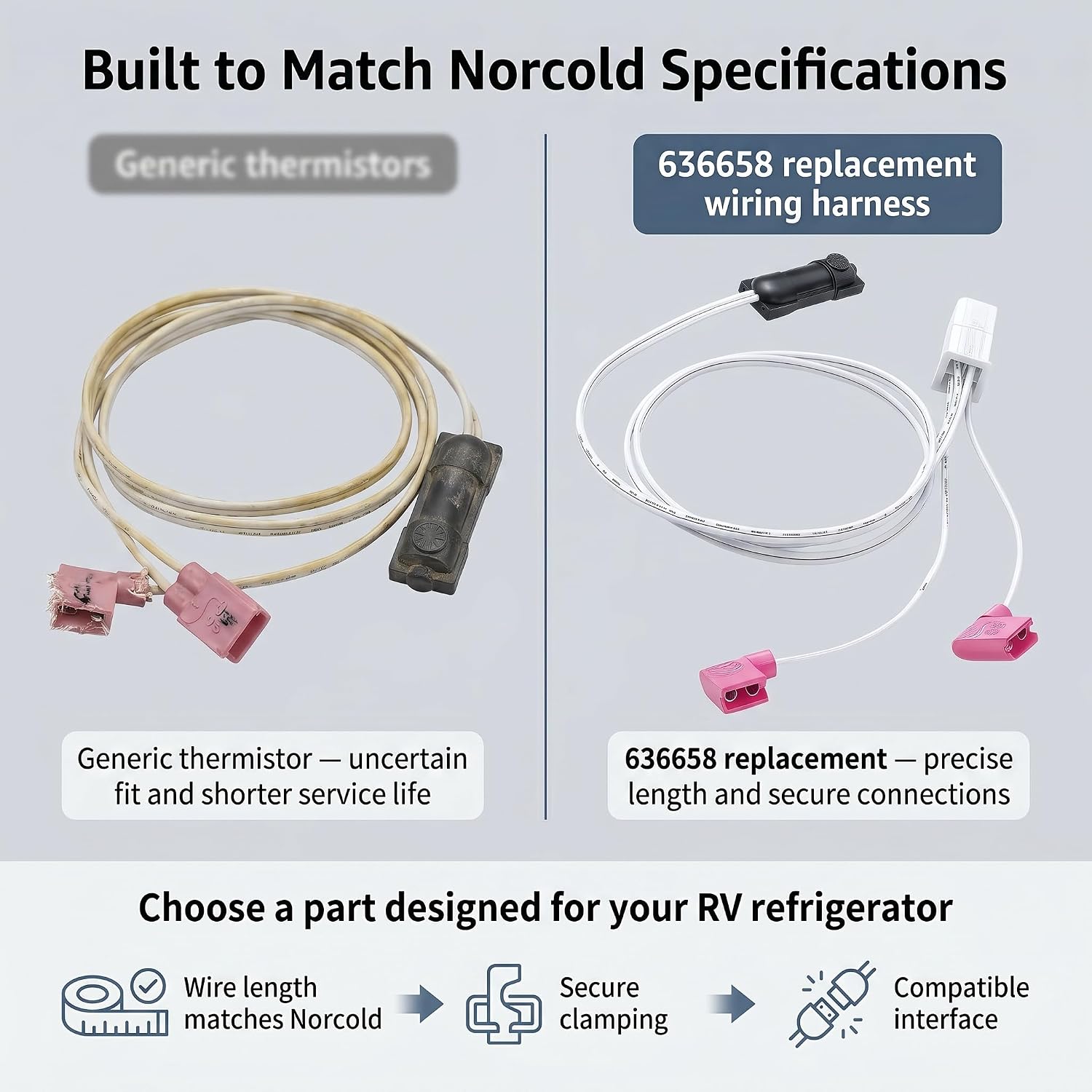 636658 Thermistor Assembly for Norcold，Compatible with Models 1200, 1210, N1095 Replacement RV Refrigerator Part Fits N300, N400, N41X, N51X, N61X, N62X ，1-Pack