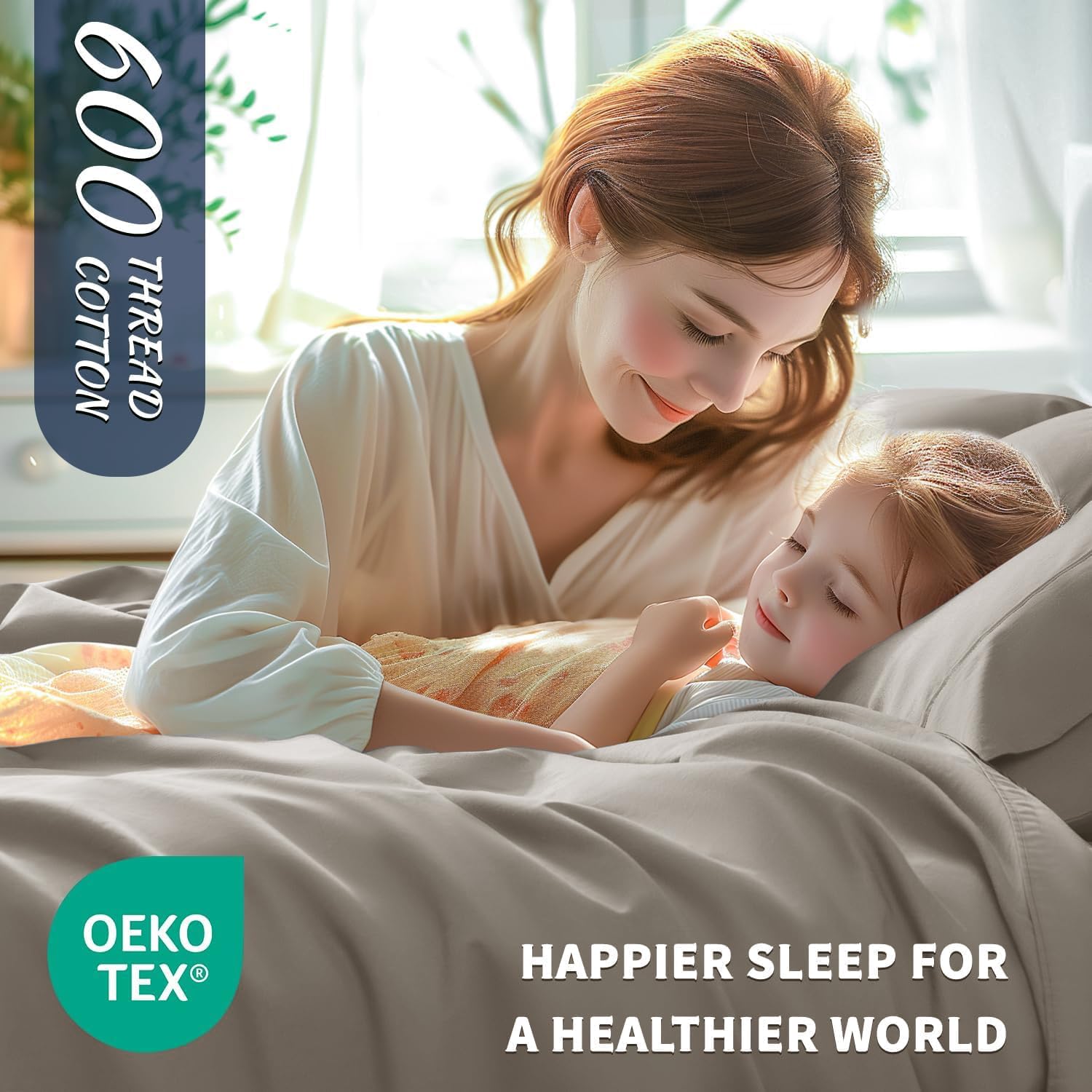 Shilucheng 100% Cotton Queen Size Sheets Set - 600 Thread Count，Luxury Egyptian Cotton Bed Sheets，5-Star Hotel Quality Sheets, Breathable & Cooling, 16 Inch Deep Pocket - 4 Piece (Taupe, Queen) - Image 4