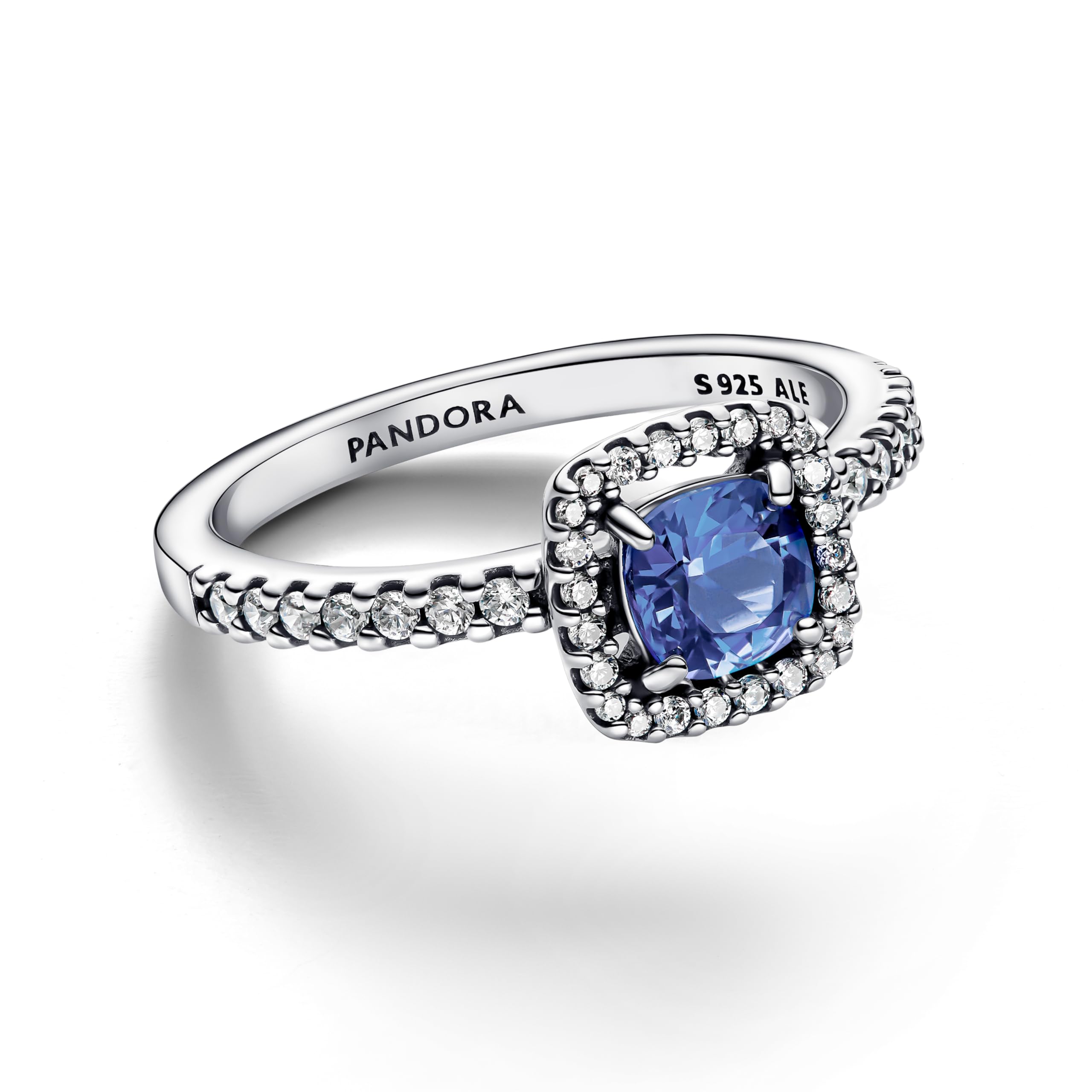 Pandora Damen Ring Silber Quadrat Glitzer Blau 193555C01