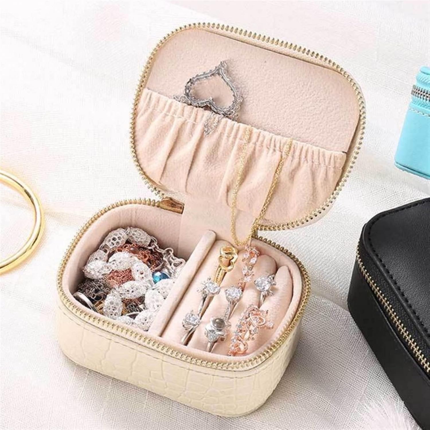 Jewelry Organizer Jewelry Box Leather Jewelry Box Ring Storage Box Display Box Portable Jewelry Necklace Boxes (Bianco)