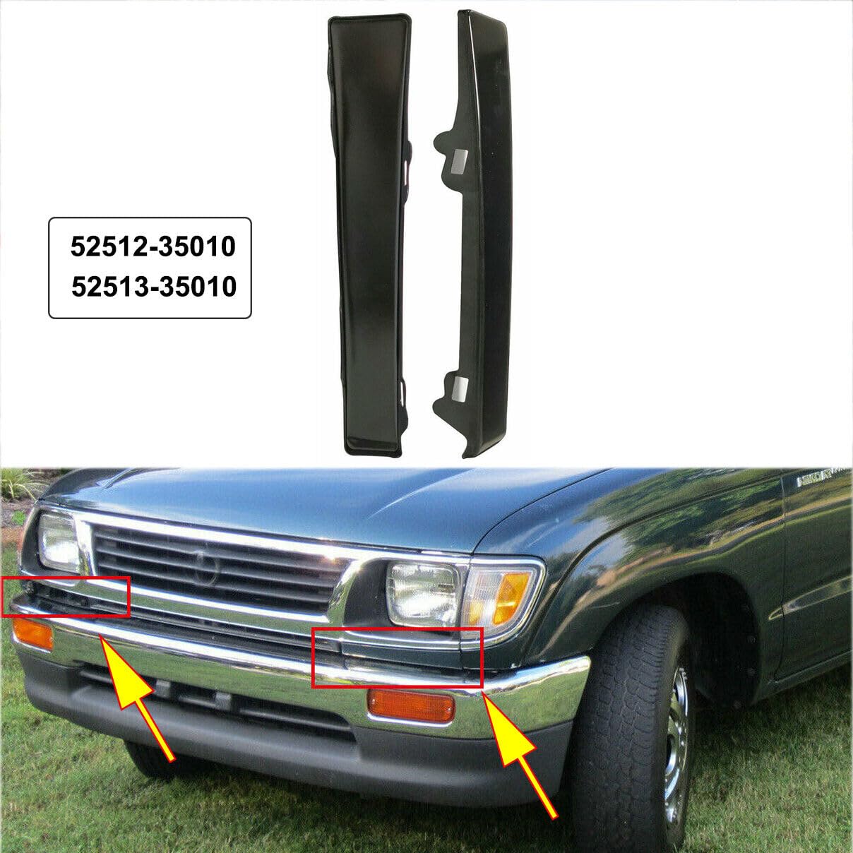 Pair Of Headlight Filler Trim Panels For 1995-1997 Toyota Tacoma 4WD - Unpainted, Direct Replacement