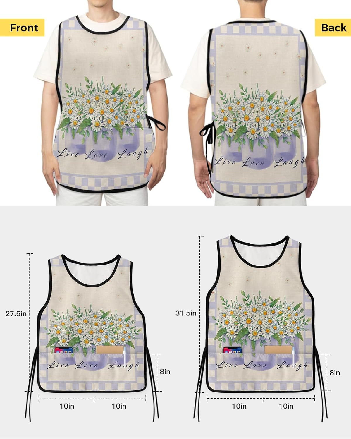 Green Leaves Cobbler Aprons with 2 Pockets for Women Men, Abstract Grey Summer Leaf Art
