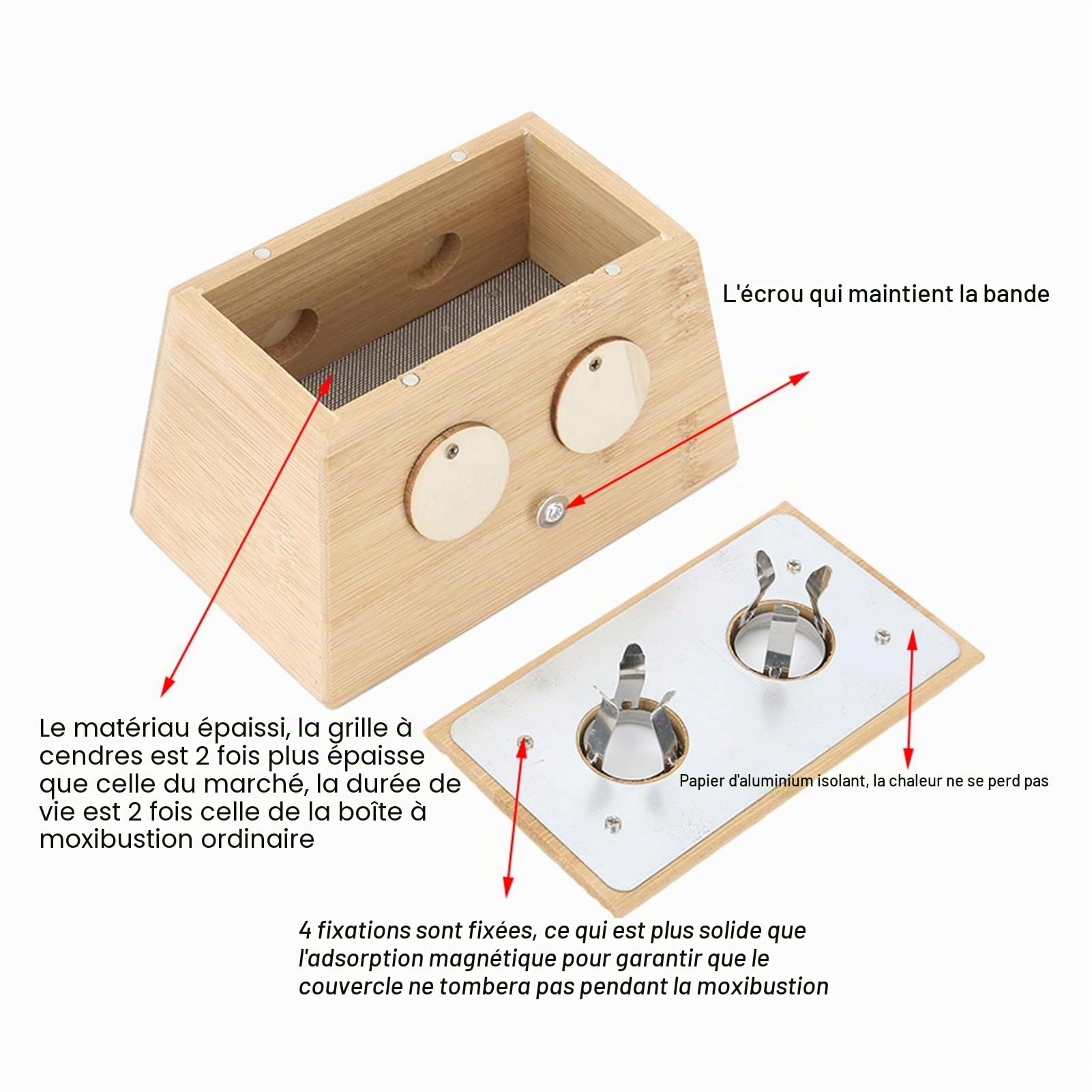Boîte à moxa en bambou à 2 trous - Porte-rouleau de moxa en bambou naturel pour une guérison efficace - Convient aux bâtonnets de moxa de 14 à 18 mm - Outil de moxibustion durable et sûr