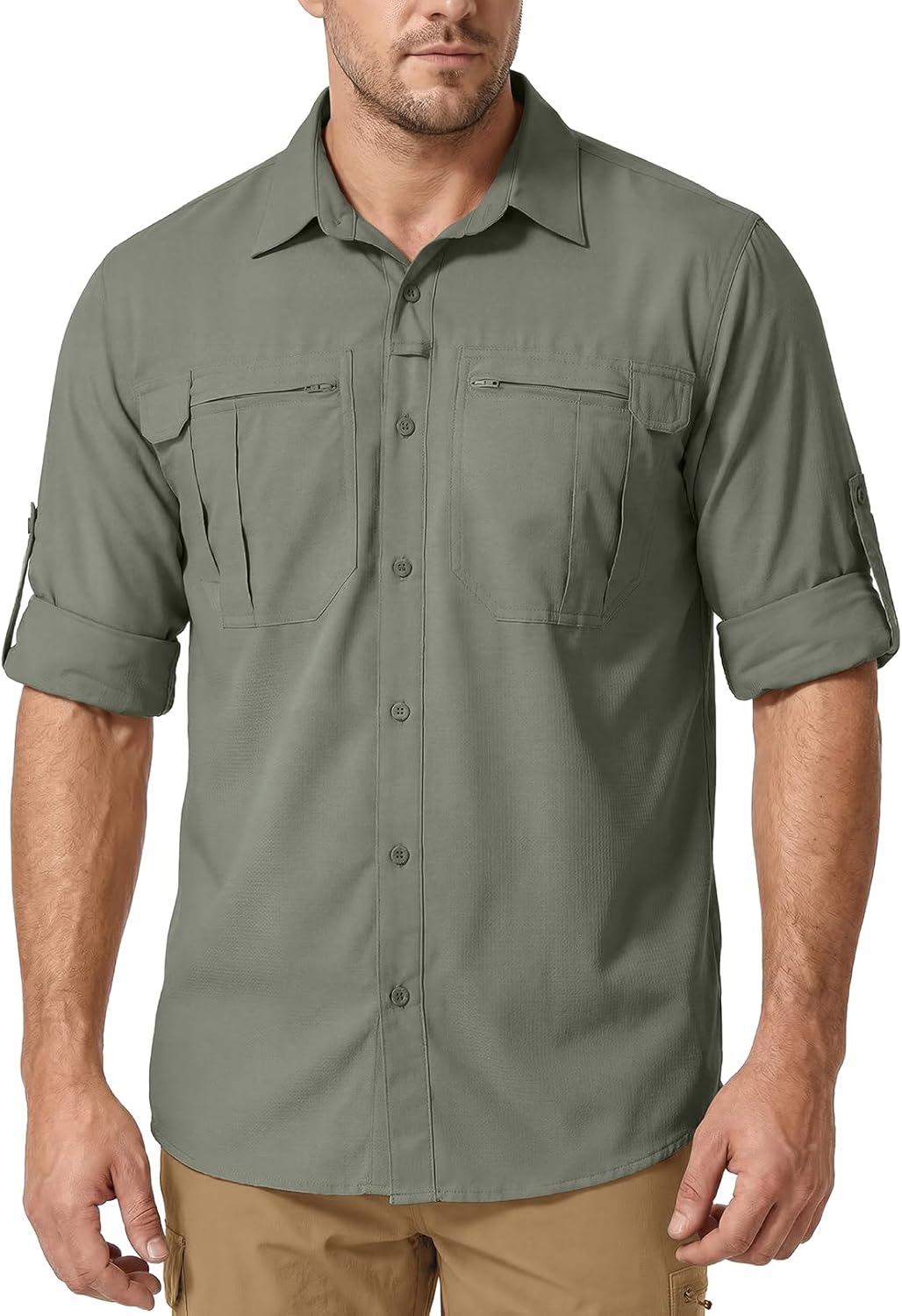 Men Sun Protection Safari Fishing Shirts Long Sleeve UPF50+ UV Quick Dry Lightweight Cooling Hiking Travel Button Down Shirt