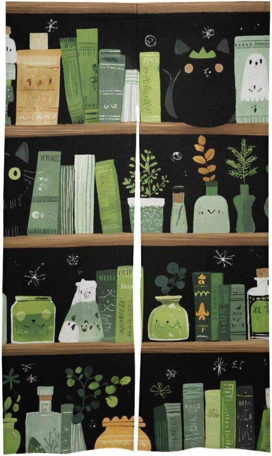 Halloween Bookshelf Doorway Curtain Insulated Room Divider Drapes | white linen,privacy curtains