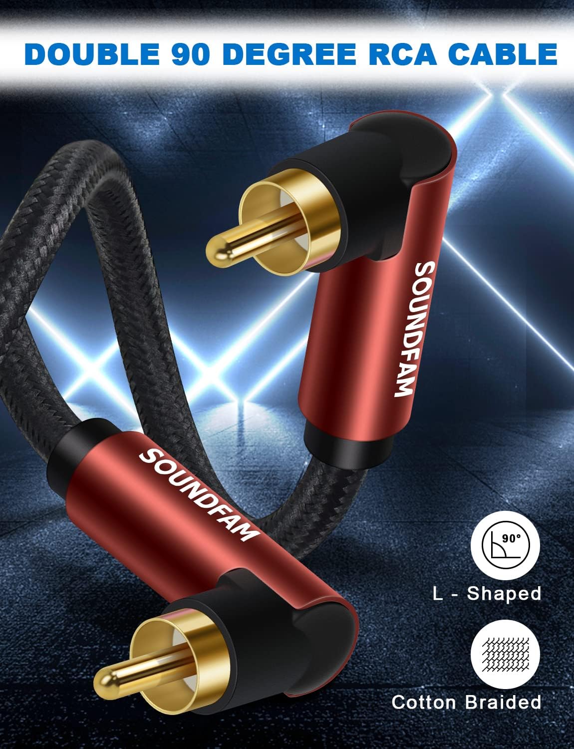 SOUNDFAM Dual 90 Degree RCA Cable Rigth Angle Subwoofer Cable New Upgrade Double RCA Coaxial Audio Cable-Wine Red (3.3FT/1M) : Electronics