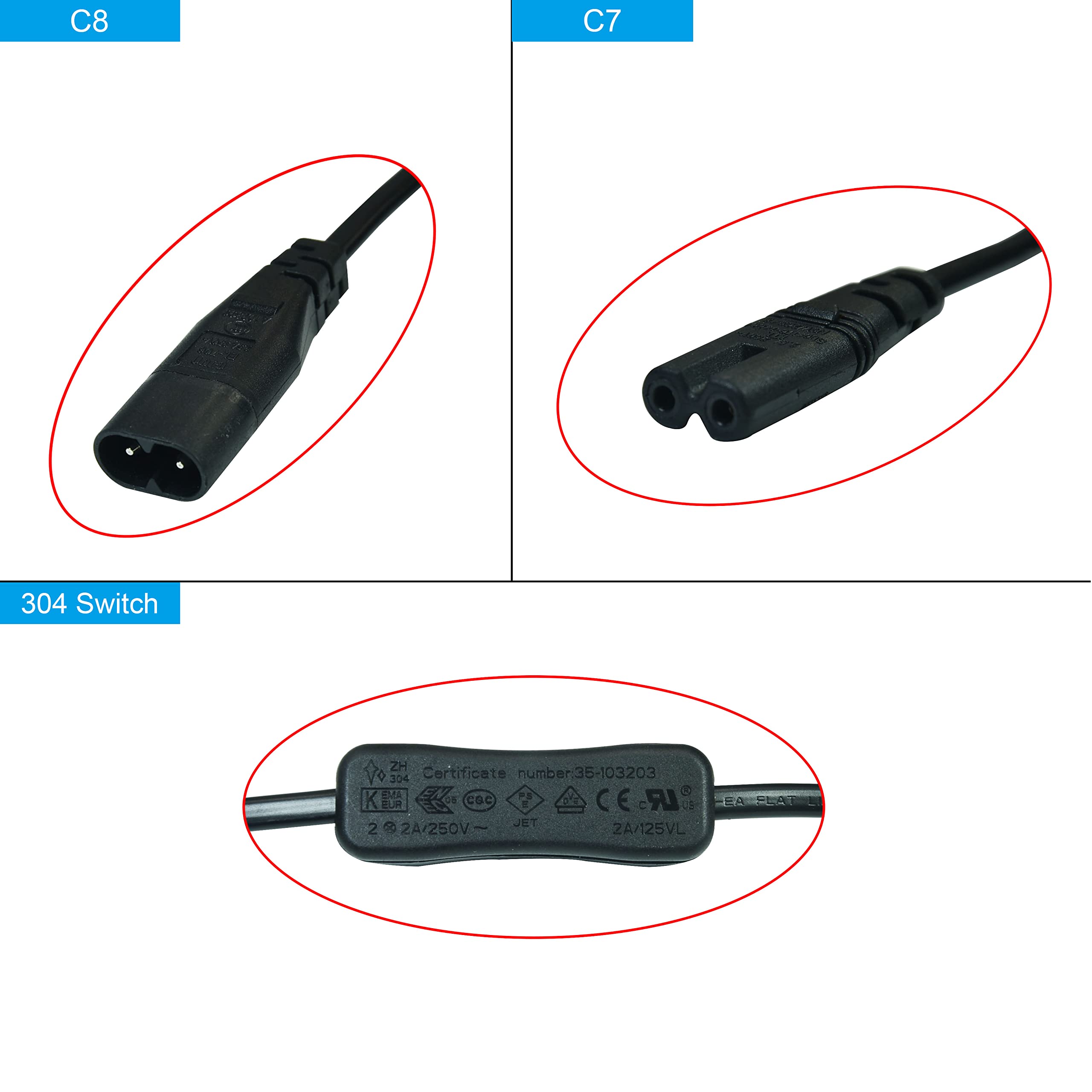 Amazon.com: IEC320 C8 to C7 Extension Cord with Switch | AC Power