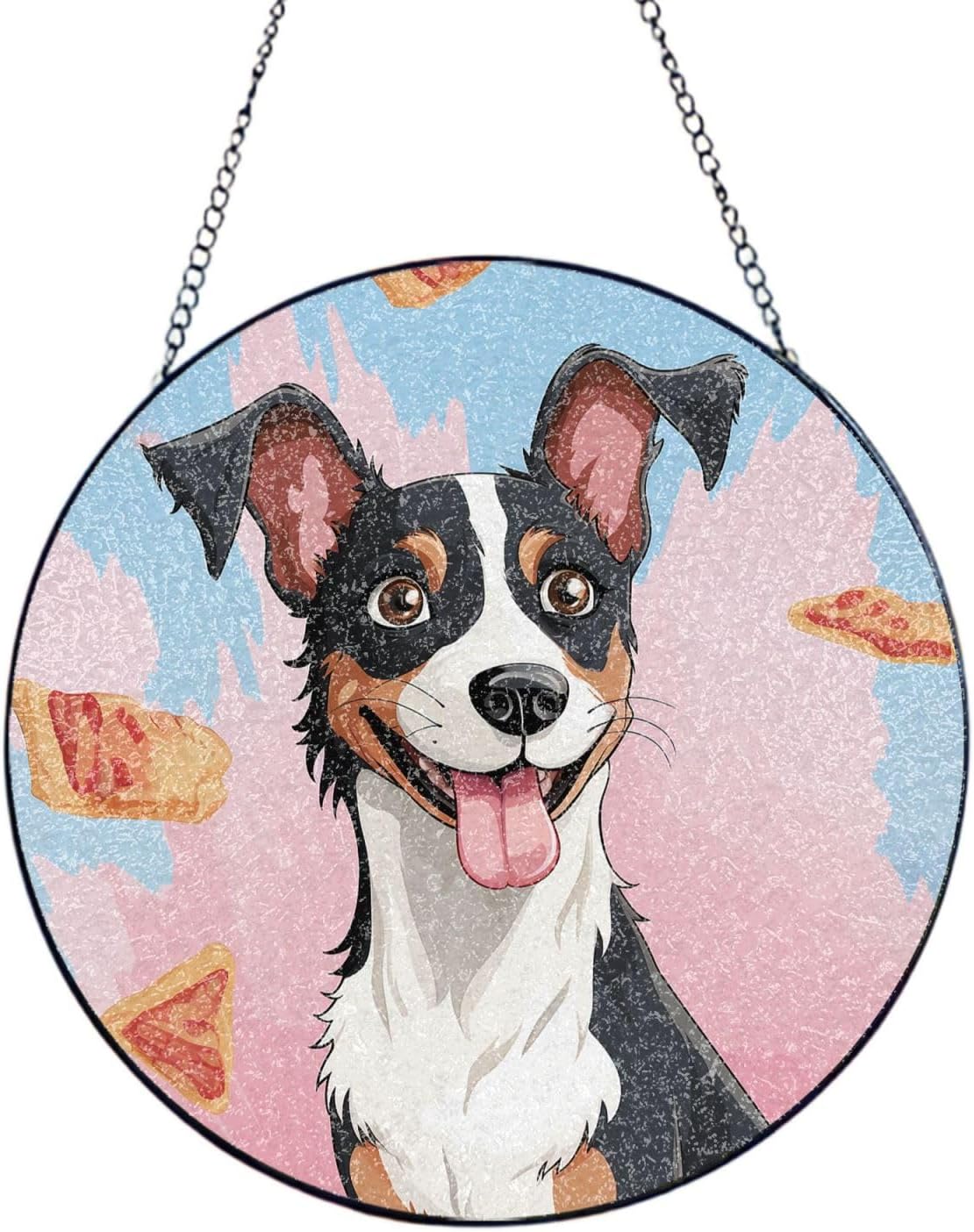 10in Stained Glass Window Hanging,Window Suncatcher Glass Panel with Metal Chain Rat Terrier Dog Sun Catchers Wall Art Home Decor Gift for Women Mother's Day