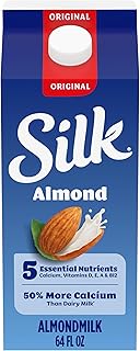 Silk Almond Milk, Original, Dairy Free, Gluten Free, Seriously Creamy Vegan Milk with 50% More Calcium than Dairy Milk, 64 FL OZ Half Gallon